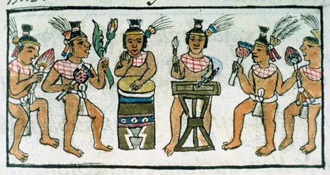 Aztekische Musiker aus einem Bericht über aztekische Handwerke in Zentralmexiko, aus dem 
